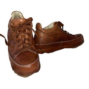 Lecle Italy brown lace up high top leather sneakers shoes 37 7